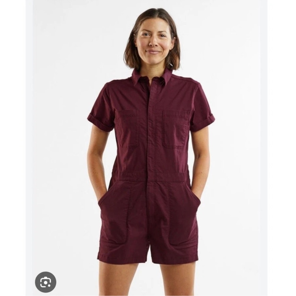 Title Nine Brash Utility Romper - Solid cotton blend outdoor hiking burgundy